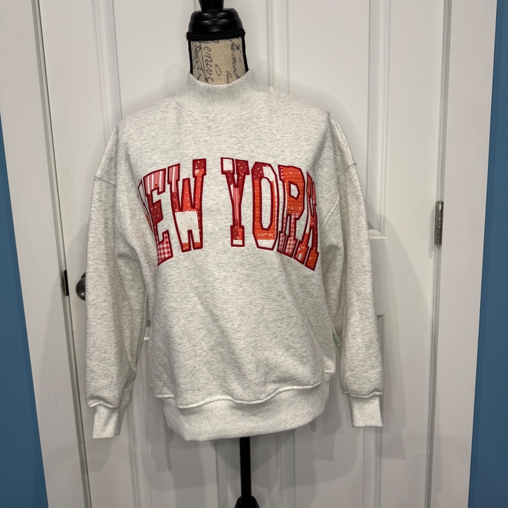 AS Revival New York Graphic Mock Neck Sweatshirt Heather Gray Size XXS